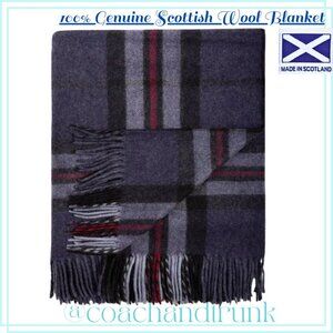 SCOTTISH IMPORT WOOL NWT THROW BLANKET Blue Grey Black Red Import Tomson Navy